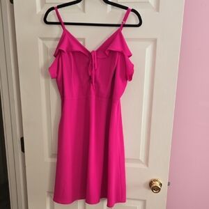 C Bold Pink Spagetti Strap Mini Dress